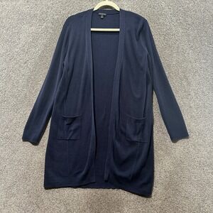 Talbots Cardigan Sweater Women Medium‎ Blue Knit Ribbed Open Front Pima Cotton